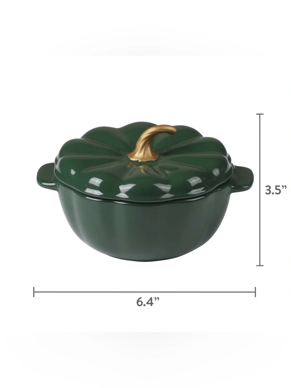 The Pioneer Women Dark Green Pumpkin Ceramic Casserole cocotte Gold Stem Lid new